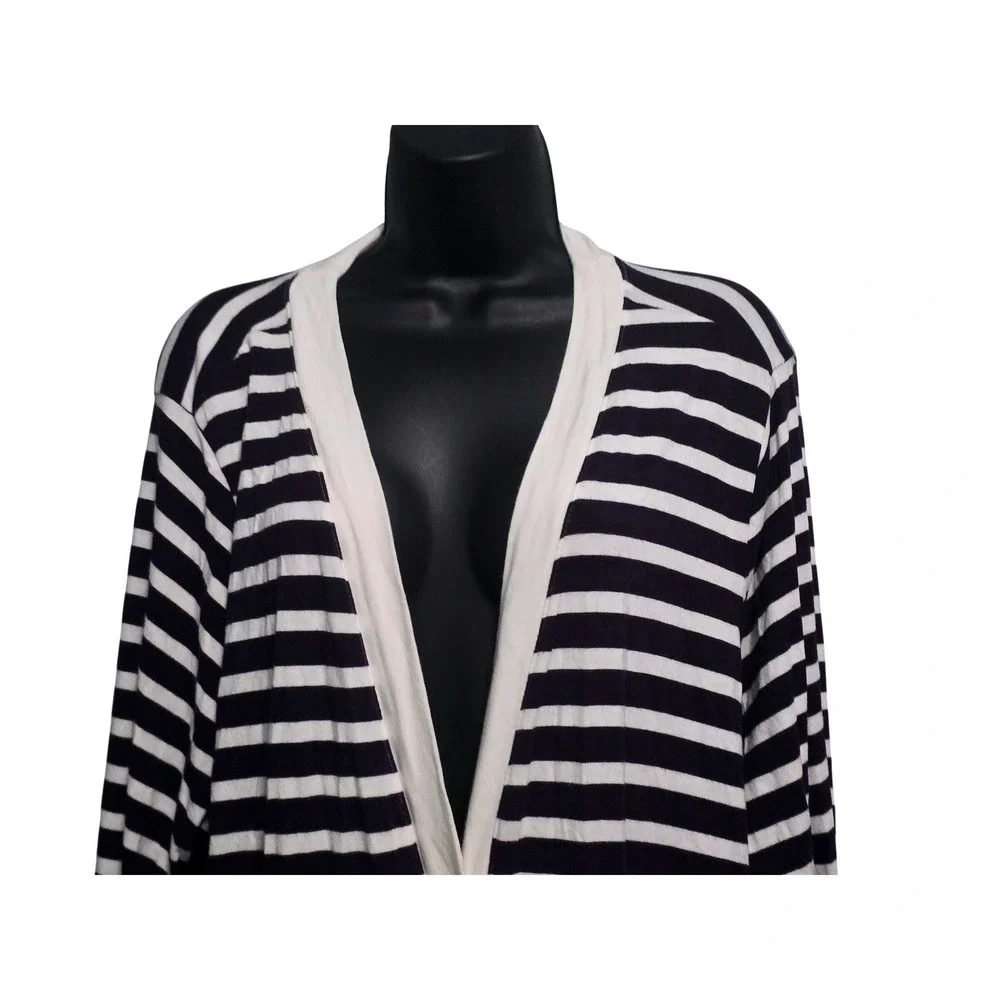 Coldwater Creek Navy Blue White Striped Single Button Cardigan 2X 20-22 Supima